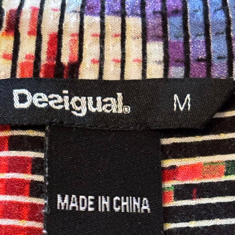 Desigual Overprinted Long Sleeve Button Down High-Low Shirt Blouse M Artsy Boho - Picture 5 of 8